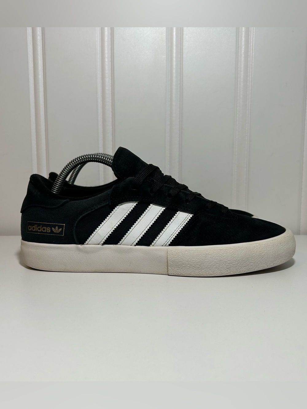 adidas vl court Black Suede Sneakers with White Three Stripes